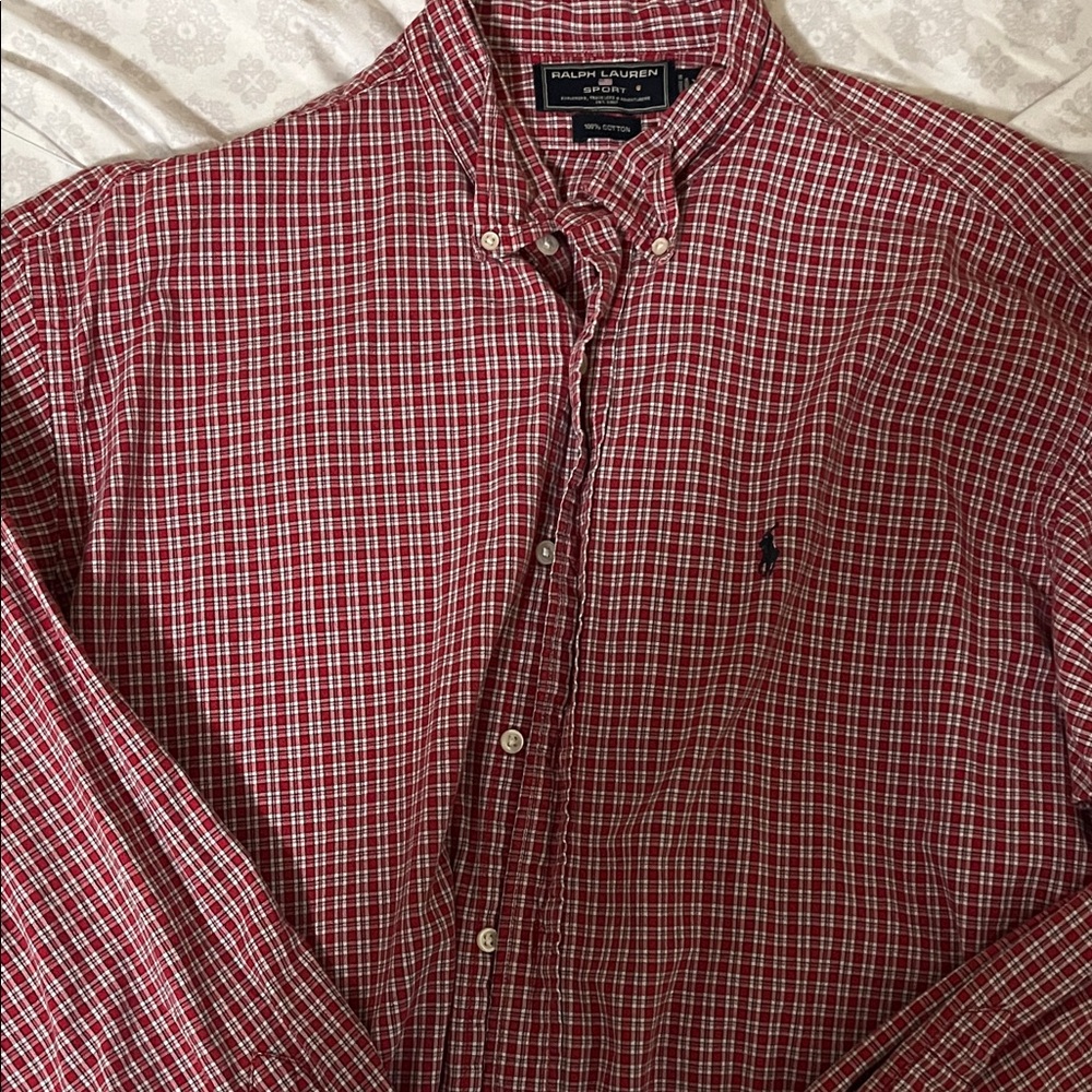 VINTAGE Ralph Lauren Sport Men's Red Plaid Button Down Shirt